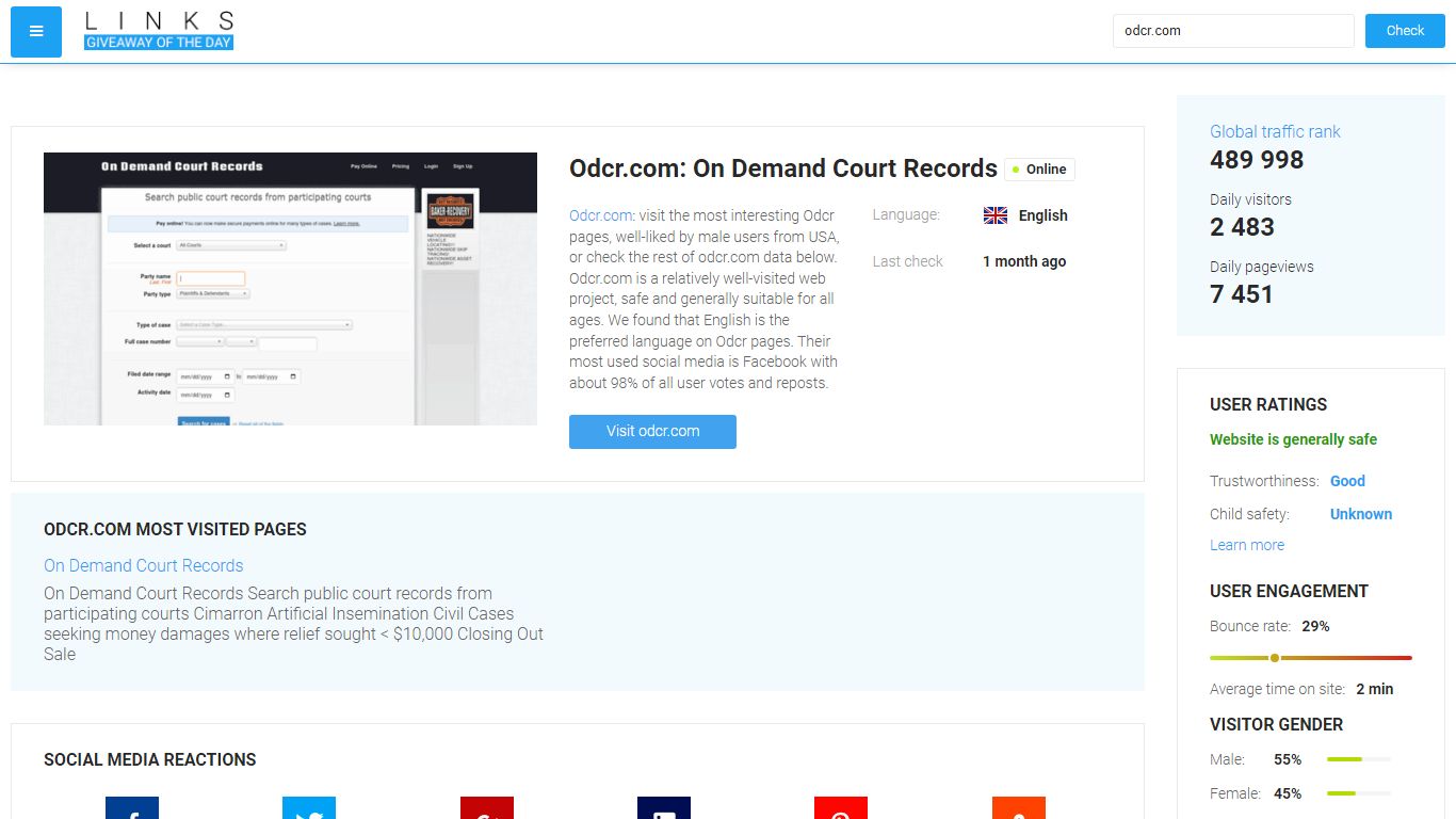 Visit Odcr.com - On Demand Court Records.